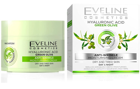 Eveline Cosmetics Nature Line 3D Green Olive Anti-Wrinkle Moisturising Cream Intensely Firming Rejuvenating Day And Night Cream, Reducing Wrinkles, Fine Lines, Age Spots For Dry And Tired Skin