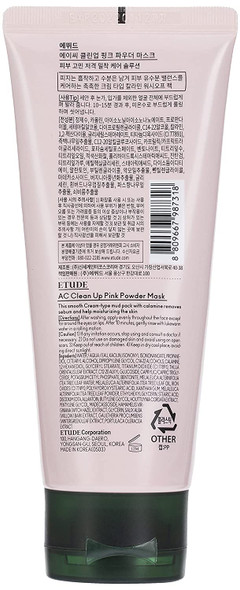 ETUDE HOUSE AC Clean Up Pink Powder Mask 100ml (Renewal) | Acne Treatment | Cream-Type Wash-Off Calming and Moisturizing Mud Pack for Prone Skin | Skin Hydration and Soothing | Korean Beauty
