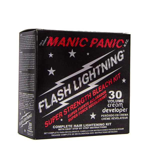 MANIC PANIC Flash Lightning Hair Bleach Kit - Bleach Powder + 30 Volume Developer - Hair Lightener for Dark Shades - Lifts Up to 5 Levels - Achieve Medium to Light Blonde - Vegan & Cruelty-Free