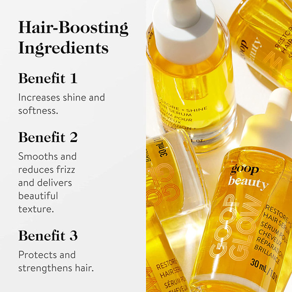 goop Restore + Shine Hair Serum | Vitamin C, Sea Buckthorn Oil, and Plumeria Monoi Oil | 1 fl oz | Hair Serum to Discourage Frizz, Improve Shine, Moisturize, and Detangle | Paraben and Silicone Free