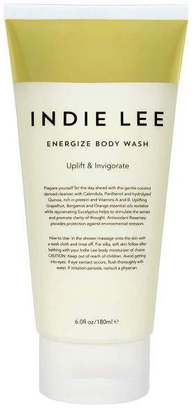 Indie Lee Energize Body Wash - Coconut Bath + Shower Wash with Essential Oils to Help Nourish + Moisturize Skin - For All Skin Types (6oz / 180ml)