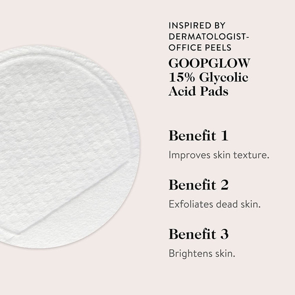 goop 15% Glycolic Acid Overnight Glow Peel | Inspired by Professional Chemical Peels | 12 pack | Exfoliating Overnight Acid Peel Pads to Retexturize, and Brighten Skin | Paraben and Silicone Free