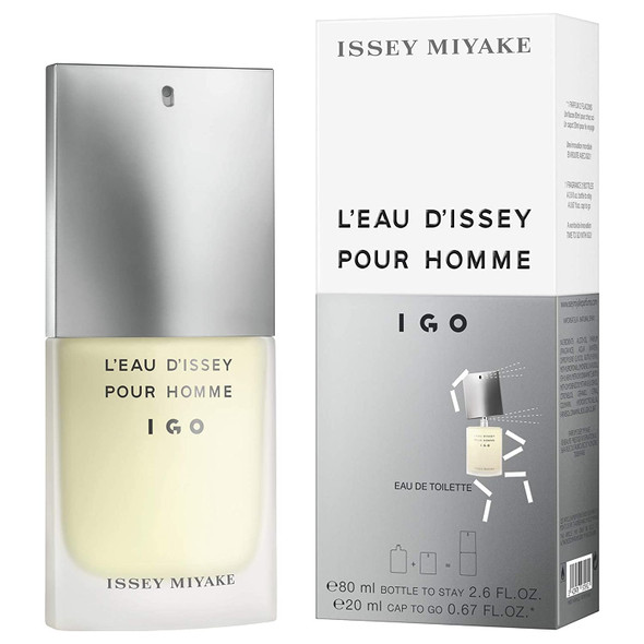 Issey Miyake L'Eau D'Issey Pour Homme for Men IGO 2 Piece Set (2.7 Ounce Bottle To Stay Eau de Toilette Spray + 0.67 Ounce Cap To Go)