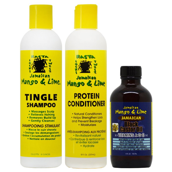 Jamaican Mango & Lime Shampoo + Conditioner 8 oz + Black Castor Oil w/Vitamin"Set"