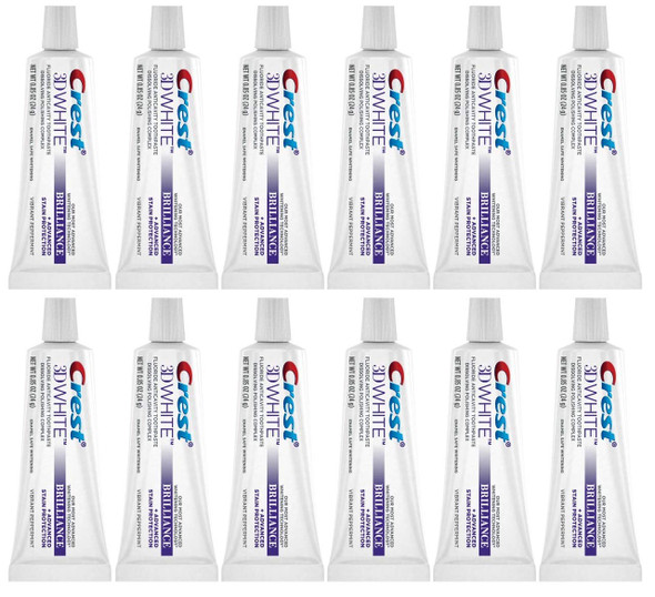 Crest 3D White Brilliance Toothpaste, Vibrant Peppermint, Travel Size, 0.85 oz (24g) - Pack of 12