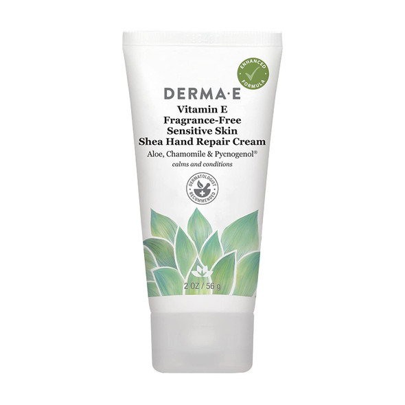 DERMA E Vitamin E Fragrance Free Sensitive Skin Shea Hand Repair Cream  Intensive Therapy Hand Cream  Cruelty Free Unscented Hand Lotion for Dry or Cracked Skin, 2 oz