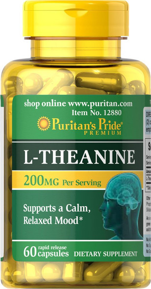 Puritan's Pride L-Theanine, 30 Servings (200mg Per Serving), 60 Capsules