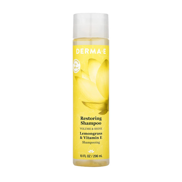 DERMA E Restoring Shampoo for Volume and Shine  Sulfate Free Volumizing Shampoo with Lemongrass and Vitamin E  Restoring Color Care Shampoo, 10 oz