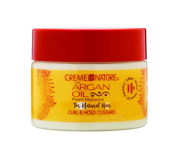 Argan Oil Curl & Hold Custard by Creme of Nature, Argan Oil of Morocco, Adds Moisture and Eliminates Frizz, 11.5 Fl Oz