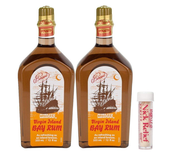Pinaud - Clubman Virgin Island Bay Rum - 12 oz (2Pack) with Nick Relief Styptic Powder