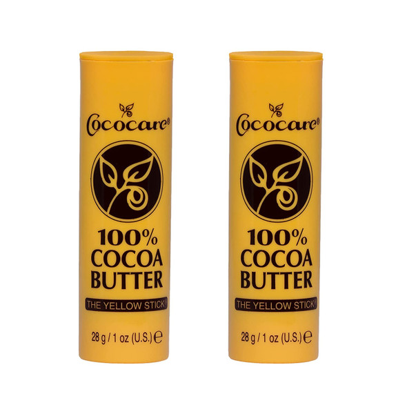 Cococare 100% Cocoa Butter Stick - All-Natural Cocoa Butter Emollient for Ultimate Skin Hydration & Protection - The Yellow Stick - (2 Pack)