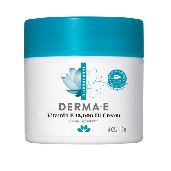 DERMA E Vitamin E 12,000 IU Cream  Moisturizer for Face and Body  Multi-purpose Face Cream, Hand Cream and Body Lotion Soothes and Protects, 4 oz