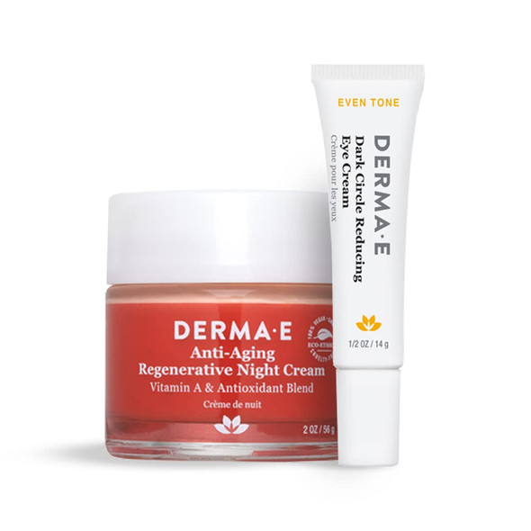 DERMA-E Anti-Aging Regenerative Night Cream 2 Oz + Vitamin C No Dark Circles Perfecting Eye Cream 0.5 Oz