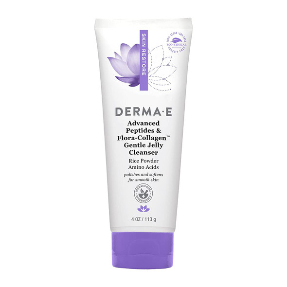 Derma E Advanced Peptides and Flora-Collagen Gentle Jelly Cleanser  Cleansing Face Wash Brightens, Hydrates and Reduces Appearance of Facial Lines and Wrinkles, 4 Oz