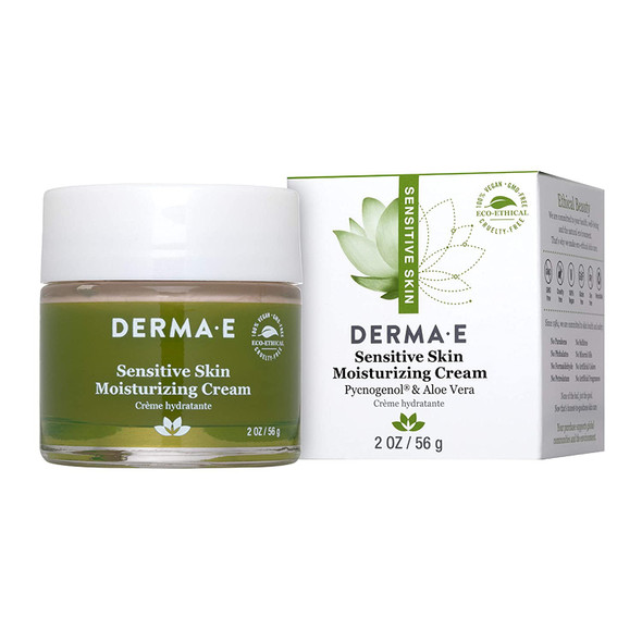 DERMA E Sensitive Skin Moisturizing Cream  Gentle, Unscented Daily Face Moisturizer  Soothing Facial Cream with Pycnogenol and Vitamins A, C and E - Reduces Redness and Irritation, 2 oz