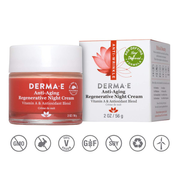 DERMA E Anti-Aging Regenerative Night Cream  Firming Astaxanthin Moisturizer for Face  Lightweight Overnight Anti-Wrinkle Cream with Jojoba Oil and Vitamin E, 2 oz