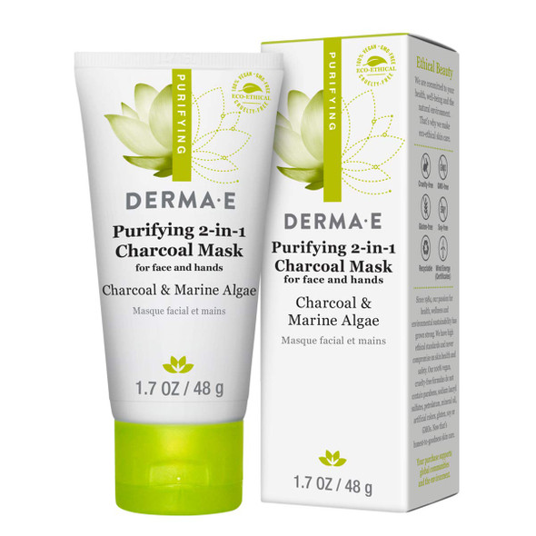 DERMA E Purifying 2-in-1 Charcoal Face Mask - Activated Charcoal Clay Mask  Deep Cleans Blackheads and Pores - Exfoliating Detox Mask Smooths and Brightens, 1.7 oz