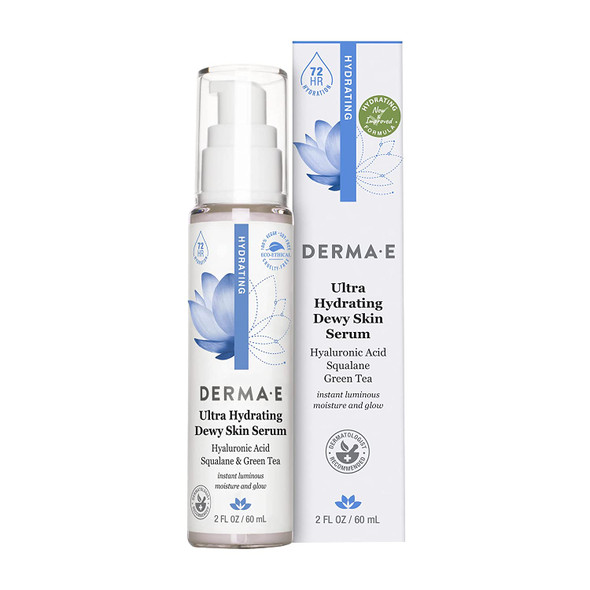 DERMA E Ultra Hydrating Dewy Skin Serum  Moisturizing Facial Treatment with Anti-Aging Squalane, Hyaluronic Acid and Ceramides to Smooth and Replenish, 2 FL Oz