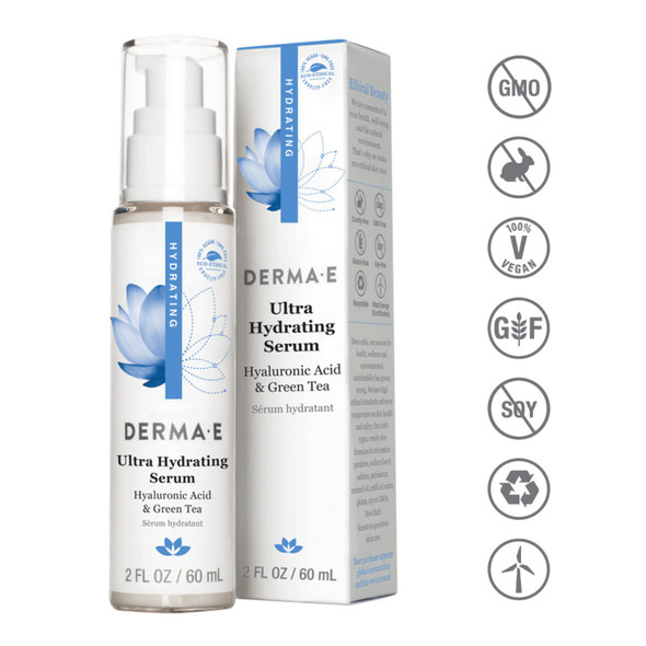 DERMA E Ultra Hydrating Dewy Skin Serum  Moisturizing Facial Treatment with Anti-Aging Squalane, Hyaluronic Acid and Ceramides to Smooth and Replenish, 2 FL Oz