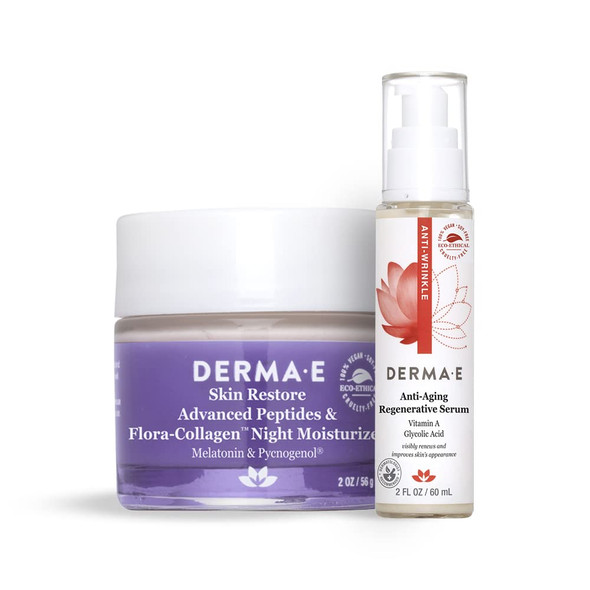 DERMA-E Advanced Peptides and Flora-Collagen Night Moisturizer 2 Oz. + Anti-Aging Regenerative Serum 2 Oz.