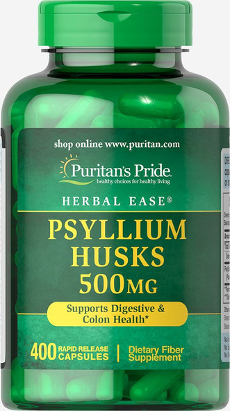 Puritan's Pride Psyllium Husks 500 Mg Supports Digestive and Colon Heatlh, 400 Capsules, by Puritan's Pride, 400 Count (3244)