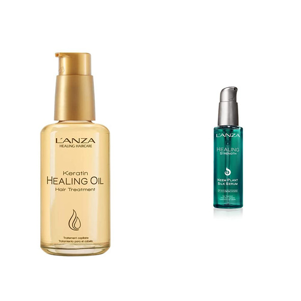 L'ANZA Keratin Hair Treatment Healing Oil, 3.4 Fl Oz & Healing Strength Neem Plant Silk Serum, 3.4 Fl Oz