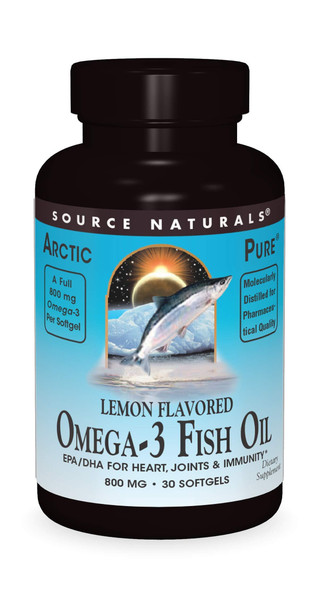 Source Naturals ArcticPure Omega-3 Fish Oil 800mg Maximum Potency EPA + DHA For Heart, Joint, Brain & Immune Health - Non-Fishy Lemon Flavor - 30 Softgels