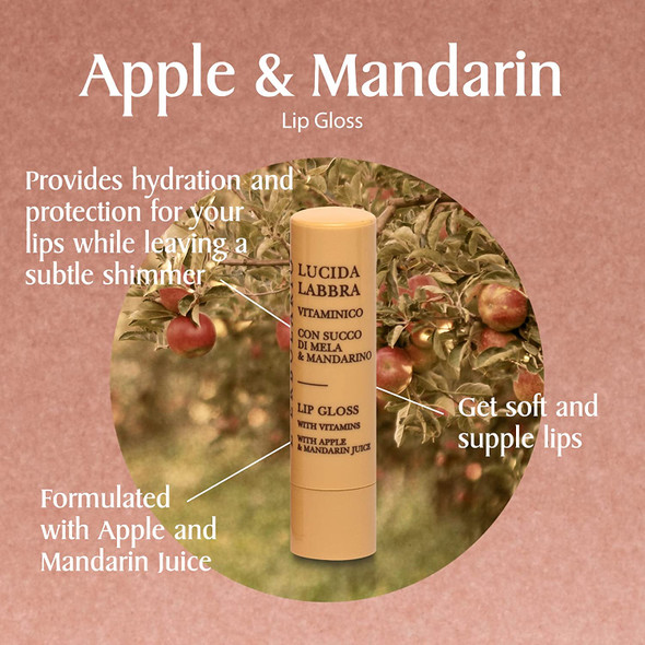 L'Erbolario - Apple & Mandarin - Lip Gloss - Hydrate, Protect and Soften Lips with a light Shimmer - Cruelty Free - Dermatologically Tested - No Silicones, Parabens, or Petrolatum, 0.15 oz
