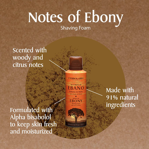 L'Erbolario Notes Of Ebony Shaving Foam - Gentle Foam For A Perfect Shave - Leaves Skin Fresh And Moisturized - Prepares Face For Shaving - Perfect Masculine Scent - Paraben And Cruelty Free - 6.7 Oz