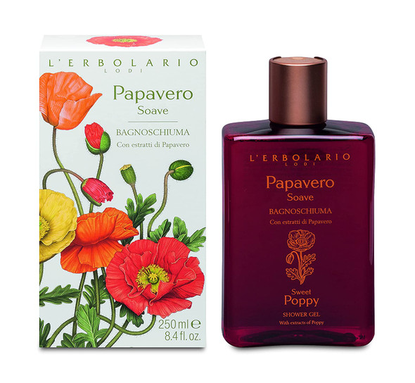 L'Erbolario Sweet Poppy Shower Gel - Nourishes, Moisturizes And Protects The Skin - Refreshing Bath And Shower Foam Provides Gently Effective Cleansing - Softening And Toning Properties - 8.4 Oz