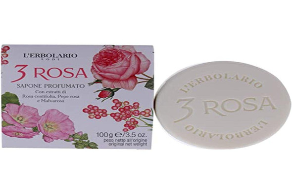 L'Erbolario 3 Rose Perfumed Bar Soap - Enriched With All Natural Ingredients And Aromatic Fragrances - Cleanses And Moisturizes Skin - Long Lasting And Creates A Rich, Creamy Lather - 3.5 Oz