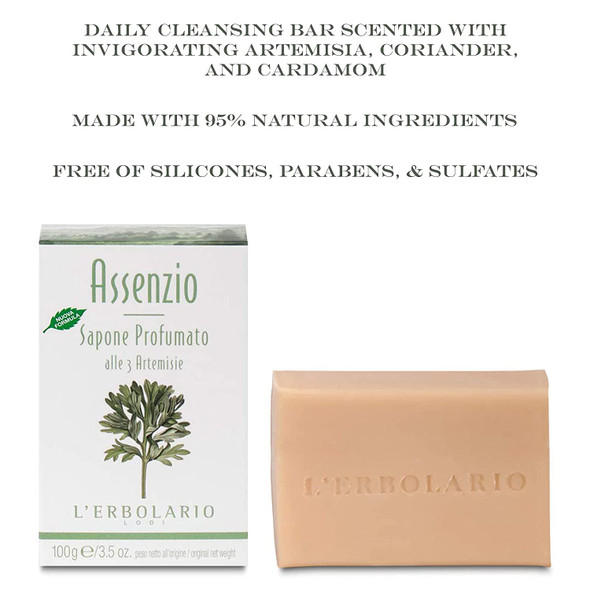 L'Erbolario Absinthium Perfumed Bar Soap - Enriched With All Natural Ingredients And Aromatic Fragrances - Cleanses And Moisturizes Skin - Long Lasting And Creates A Rich, Creamy Lather - 3.5 Oz