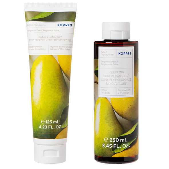 KORRES Bergamot Pear Body Bundle | Elasti-Smooth Bergamot Pear Body Butter 125 ml & Bergamot Pear Renewing Body Cleanser 250 ml | 2 Piece