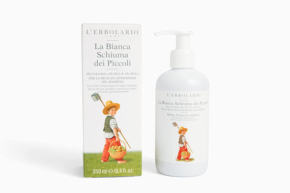 L'Erbolario White Foam For Babies - Excellent Cleansing Properties - Ideal For The Sensitive Skin And Delicate Hair Of Little Ones - Protective, Moisturizing And Soothing Action - 8.4 Oz