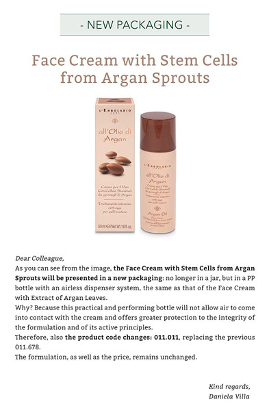 L'Erbolario Argan Oil Face Cream With Stem Cells From Argan Sprouts - Intensive Treatment For Mature Skin - Protects Skin's Firmness - Long Lasting, Youthful Look - Enhances Tissue Elasticity - 1.6 Oz