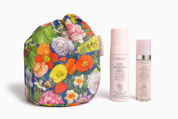 L'Erbolario Hyaluronic Acid Beauty Bag - Elegant Bucket Bag With Hyaluronic Acid Face Cream And Cleansing Mousse - Perfect For Hydrating And Treating The Skin - Cruelty-Free - 2 Pc