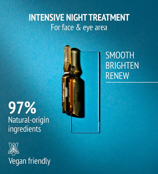 Comfort Zone - Renight Bright & Smooth Ampoules, 7 Glass Vials - Stimulates Skins Renewal and Luminosity, Night Face Treatment, Transparent