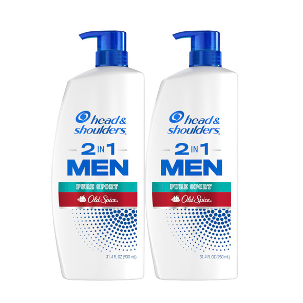 Head and Shoulders Shampoo and Conditioner 2 in 1 Anti Dandruff Treatment and Scalp Care Old Spice Pure Sport  31.4 Fl Oz Twin Pack