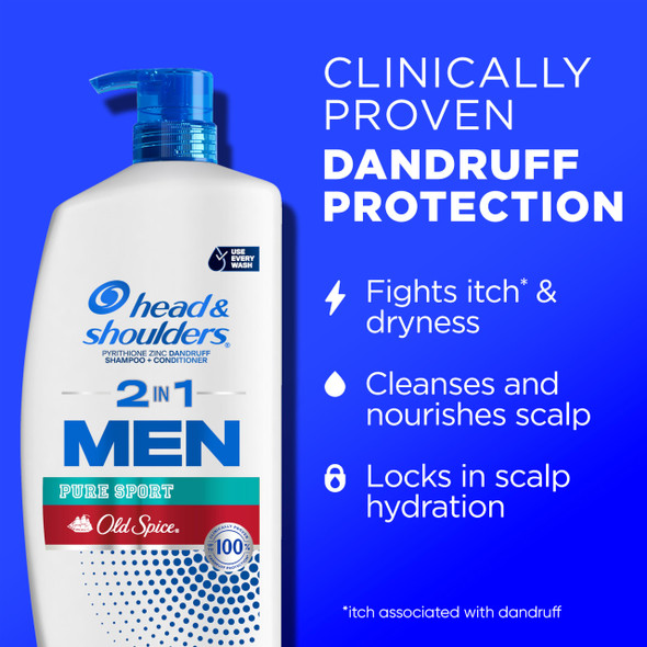 Head and Shoulders Shampoo and Conditioner 2 in 1 Anti Dandruff Treatment and Scalp Care Old Spice Pure Sport  31.4 Fl Oz Twin Pack