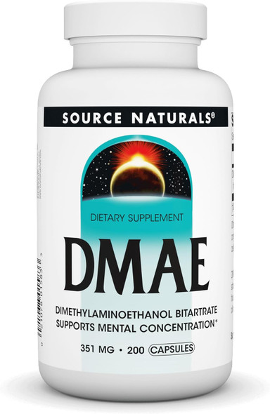 Source Naturals Dmae, Dimethylaminoethanol Bitartrate - Supports Mental Concentration - 200 Capsules