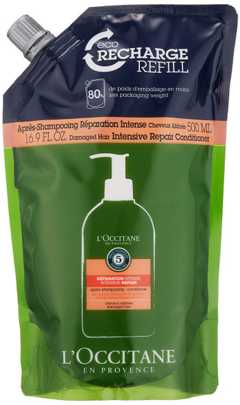 l'occitane intensive repair conditioner eco refill 500 ml, for dry and damaged hair, luxury hair care