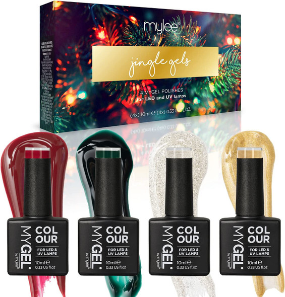 MYGEL by Mylee Christmas Collection Gel Nail Polish Set 4x10ml - Jingle Gels - UV/LED Soak-Off Nail Art Manicure Pedicure, Professional, Salon & Home Use, Long Lasting & Easy to Apply