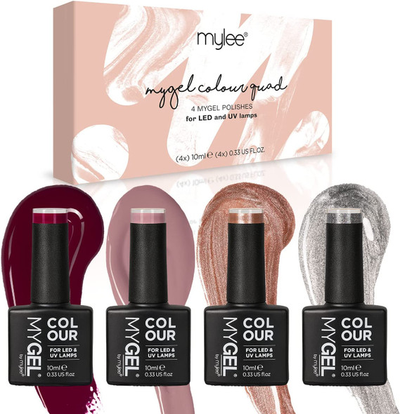 MYGEL by Mylee Gel Nail Polish Autumn WInter Quad Colour Set 4x10ml - UV/LED Soak-Off Nail Art Manicure Pedicure for Professional, Salon & Home Use - Long Lasting & Easy to Apply (Quad Goals)