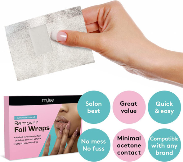 Mylee 100pcs Gel Nail Polish Remover Foil Wraps, Aluminium Foil Wraps with Pre-attached Lint-Free Cotton Pads for Fast & Gentle Soak Off Gel Polish Removing