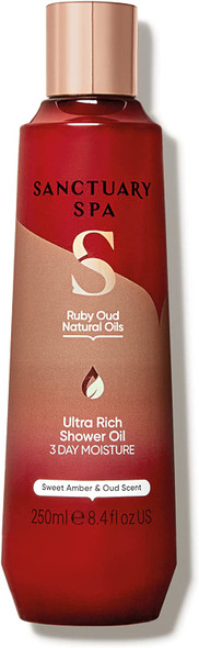 Sanctuary Spa Ruby Oud Shower Oil for Dry Skin, No Mineral Oil, Cruelty Free and Vegan, 250 ml