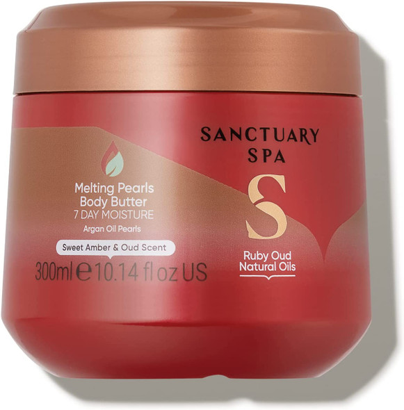 Sanctuary Spa Ruby Oud Melting Pearl Body Butter with Shea Butter & Argan Oil, No Mineral Oil, Cruelty Free & Vegan Body Moisturiser for Women, 300g
