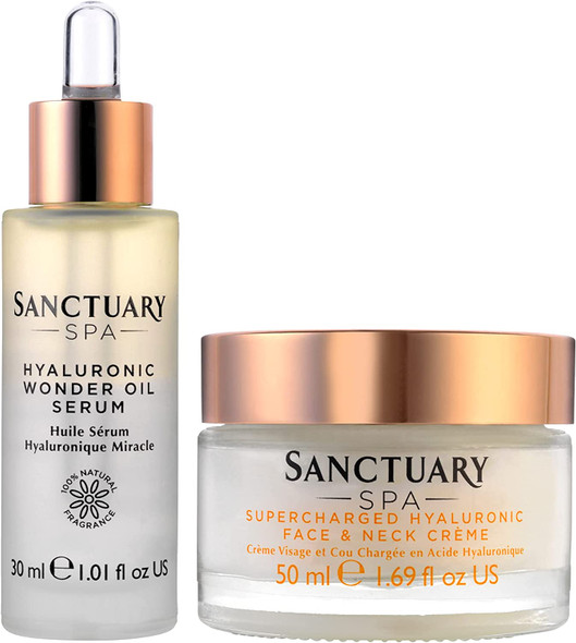 Sanctuary Spa Hyaluronic Face Cream and Wonder Oil Serum, Hydrating Facial PETA Certified Skincare for Dry Skin, Duo Bundle