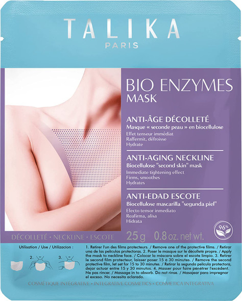 Talika Bio Enzymes Mask Neckline - Moisturizing & Brightening Decollete Mask - Biocellulose Anti-Aging Mask - Second Skin Effect Beauty Sheet Mask - 25g