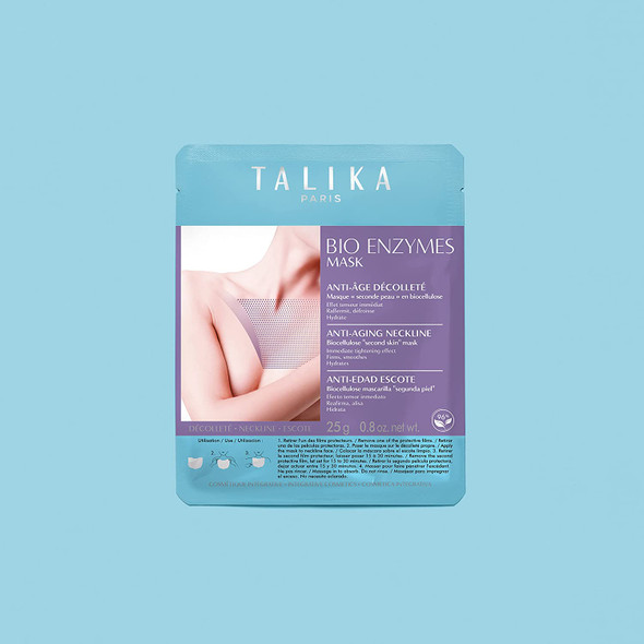 Talika Bio Enzymes Mask Neckline - Moisturizing & Brightening Decollete Mask - Biocellulose Anti-Aging Mask - Second Skin Effect Beauty Sheet Mask - 25g