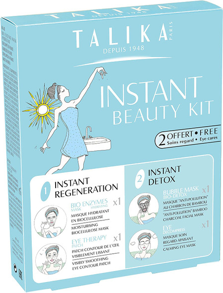 TALIKA Instant Beauty Kit Essential Regeneration Face Mask and Eye Detox Kit to Go - Bio Enzymes Mask Hydrating + Eye Therapy Patch + Bubble Mask Bio-Detox + Eye Decompress 12543